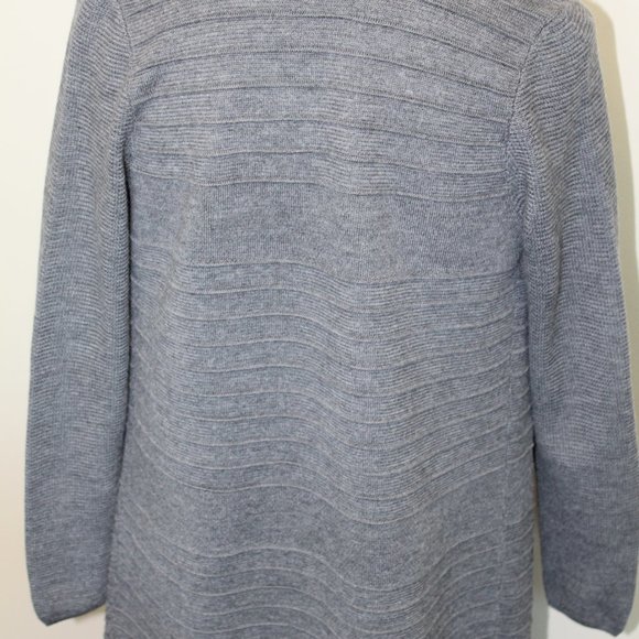 (NWT) Talbots Merino Wool Petite Grey Fringe Open Cardigan Sweater Long Tunic - Picture 9 of 15